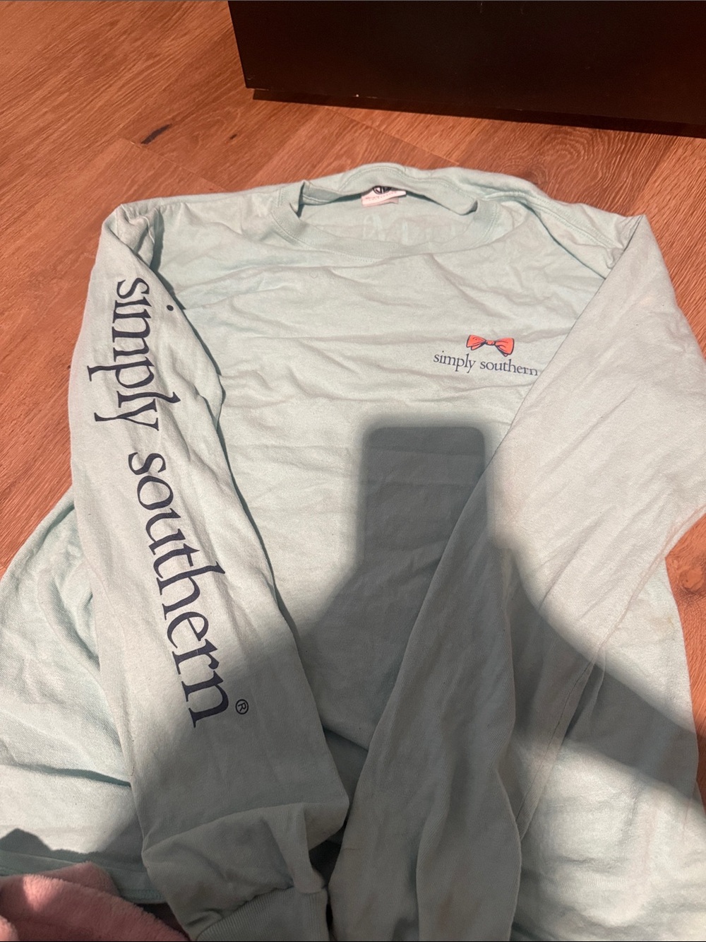 Simply Southern Men's Long-Sleeve Tee in Seafoam Green with Navy Logo